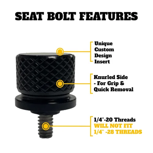 Miniatura 2 de Spread Eagle - Perno de asiento trasero de aluminio moleteado grande 1/4-20 para Harley Davidson 1996-2024+. Hecho a medida en los Estados Unidos
