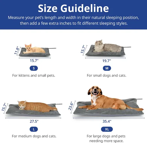 Miniatura 5 de Cama térmica para gatos al aire libre, almohadilla térmica suave para mascotas con cable envuelto en acero, calentador exterior de mascotas para Gris