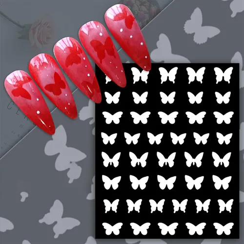 Miniatura 7 de 6 hojas de plantillas de aerógrafo, calcomanías de uñas para arte de uñas, autoadhesivas, estrellas, mariposa, punta francesa, corazón, calcomanías