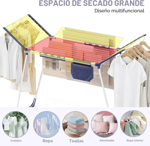 Miniatura 3 de APEXCHASER Tendedero de Ropa Plegable - Tendedero de Ropa de Gran Espacio, Tendedero de Lavandería con Alas con Clips para Calcetines para Colgar