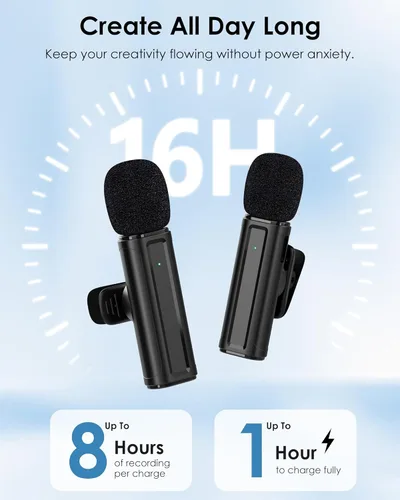 Miniatura 5 de Mini micrófono inalámbrico para iPhone, iPad, Android, paquete de 2 micrófonos Lavalier con clip giratorio de 360°, micrófono USB-C con reducción