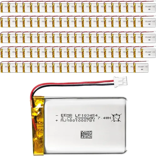 EEMB Paquete de 100 Baterías de Polímero de Litio 3.7V 2000mAh 103454 Lipo Batería Recargable con Cable Conector JST para Altavoz y Dispositivo