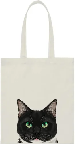 Miniatura 19 de WIRESTER Bolsa de lona reutilizable para mujeres y niñas, bolsa de compras de comestibles, bolsa de hombro, bolsa de viaje, lindo perro y gato Gato