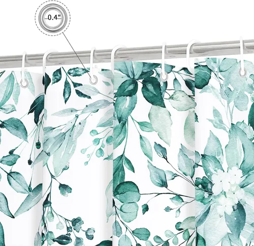 Miniatura 4 de Gibelle Cortina de ducha de eucalipto verde azulado, hojas de plantas de acuarela con diseño floral, juego de cortina de ducha de baño con ganchos
