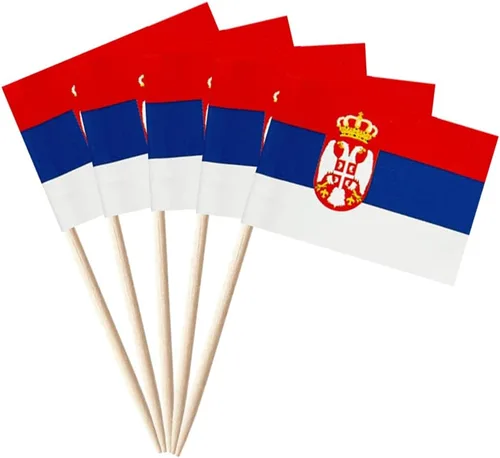 Miniatura 26 de stidsds 100 banderas de Albania con palillos de dientes de Albania, mini adornos pequeños para cupcakes albaneses, banderas de palo para fiesta