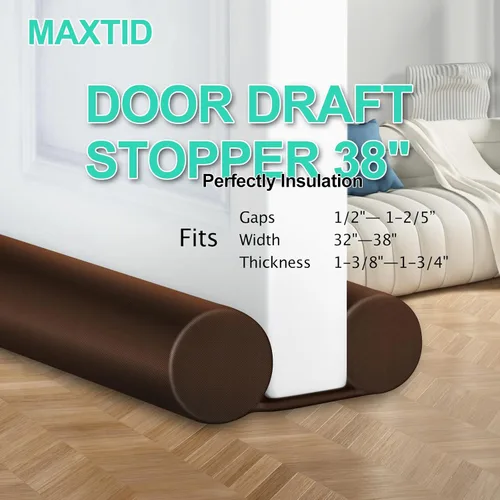 Miniatura 4 de MAXTID - Topes para puertas protectores de corrientes de aire, tope marrón ajustable de doble cara para puertas de 32 a 38 pulgadas, para puerta