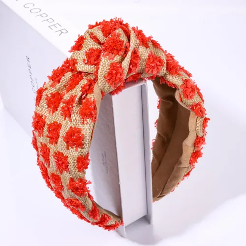 Miniatura 4 de ZITULRY Diademas anudadas de rafia para mujer, boho, pajilla, con nudo superior, banda para el pelo, con pompón tejido de ratán, aro de pelo