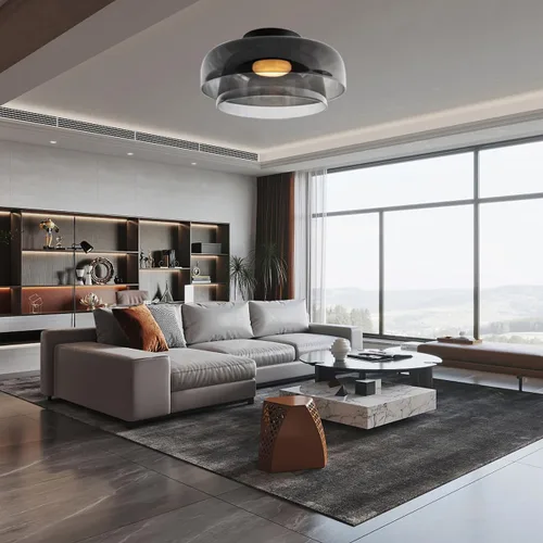 Miniatura 2 de Jowjut Luces de Techo de Montaje al Ras 1-Luz Cristal Gris Luces de Montaje al Ras 2-Capas Pantalla Mediados del Siglo Isla de Cocina Lámparas