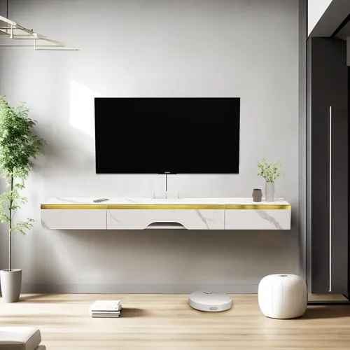 Miniatura 6 de Pmnianhua Estante Flotante de TV con Cajones, Consola de TV Montada en Pared de 59'', Estante de Medios de Entretenimiento con 2 Cajones y 1 Puerta