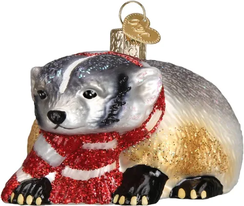 Miniatura 10 de Old World Christmas Adorno de cristal soplado de mapache para árbol de Navidad, decoración navideña artesanal, colección de animales de vida