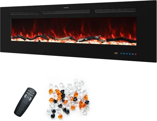 Miniatura 8 de Insertos de chimenea eléctrica de 80 pulgadas, chimenea empotrada y de pared, chimenea lineal con termostato, pantalla táctil y control remoto