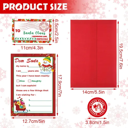 Miniatura 5 de Cholemy 192 piezas de 48 juegos oficiales de cartas a Papá Noel, incluye tarjetas de Navidad con sobres a juego, sellos, calcomanías de 5 x 7 letras