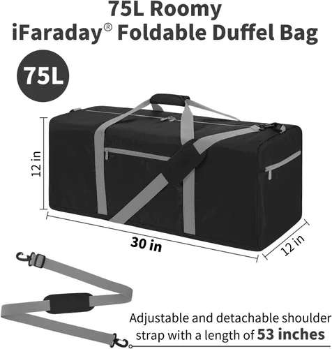 Miniatura 6 de Bolsa de viaje plegable y ligera bolsa de lona, Negro -, Bolsa de viaje plegable