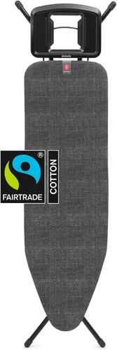 Brabantia Tabla de planchar cómoda con soporte para plancha de vapor sólido | Mediano (talla B) | Funda negra de mezclilla de comercio justo |