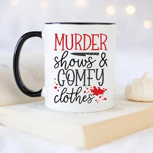 Miniatura 4 de YouNique Designs Murder Shows and Comfy Clothes - Taza de café True Crime de 11 onzas, mercancía de adicto al crimen, taza de café para mujeres