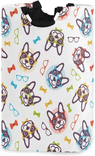 visesunny Cesta plegable para la ropa sucia Bulldog con pajarita de animales grande con asa, juguetes y organización de ropa para baño, dormitorio,
