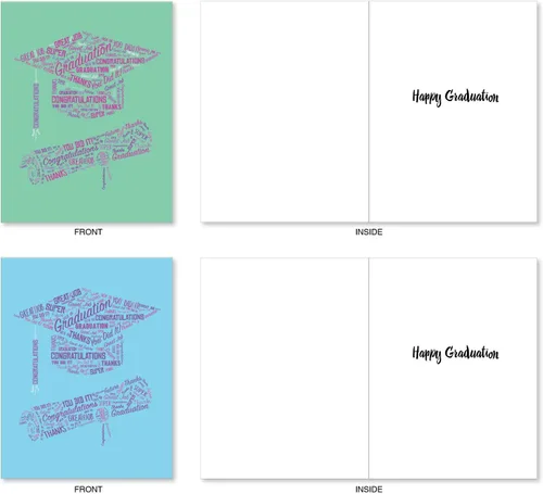 Miniatura 8 de The Best Card Company Diploma Wordart - 20 tarjetas de graduación en caja surtidas con sobres (4 x 5.12 pulgadas) - Tapa llena de palabras y diploma