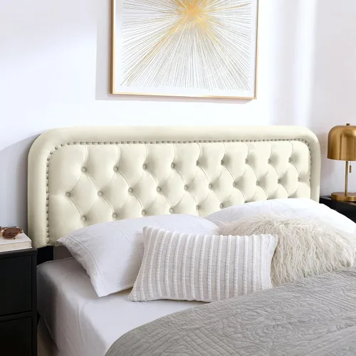 Cabecera capitonada tapizada de tamaño individual – Cabecera de madera maciza con botones con altura ajustable – Cabecera moderna acolchada de