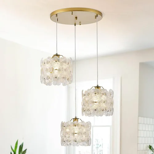 Miniatura 19 de Lámpara colgante de cristal dorado, paquete de 1 lámpara colgante de techo pequeña con flores modernas, 1 luz para cocina, isla, fregadero, comedor