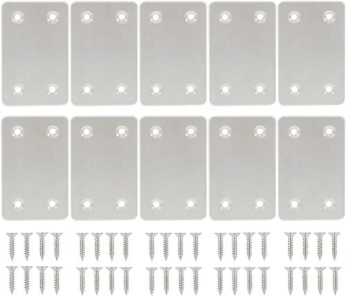 Miniatura 22 de 10 placas reparadoras resistentes, soporte plano de acero inoxidable, soporte recto, placas de fijación, conector de unión para muebles de madera