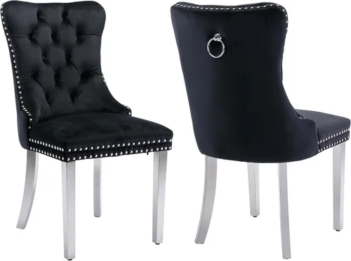 Miniatura 39 de Juego de 2 Sillas de Comedor Modernas de Mediados de Siglo, Tapizadas en Terciopelo Beige con Respaldo Acolchado, Sillas de Cocina y Comedor, Patas