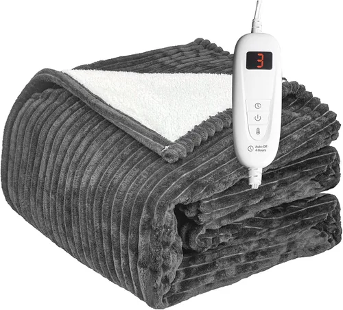 Miniatura 17 de Tefici - Manta eléctrica térmica de dos capas de franela súper acogedora y suave de 50" x 60", con 3 niveles de calefacción y apagado automático