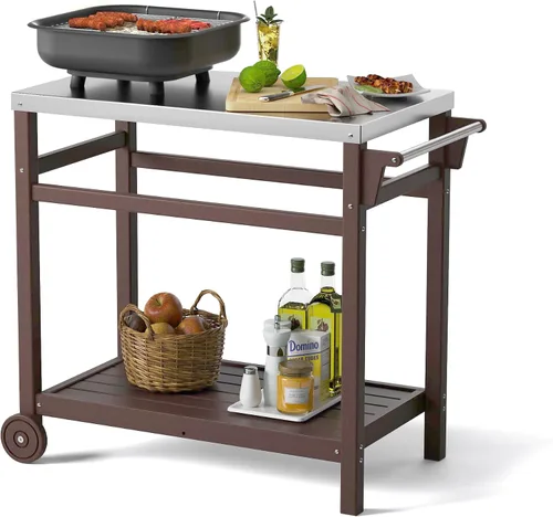Miniatura 12 de TORVA Carrito de parrilla de preparación al aire libre con mesa de pasivación, carrito de parrilla rodante resistente a los arañazos de alta dureza