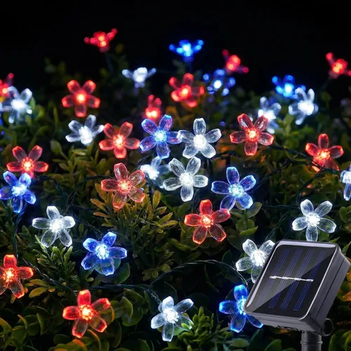 Miniatura 17 de ITICdecor - Tira de luces solares para exteriores con flores, impermeables, 50 luces LED, decoraciones de luces de hadas para árbol de Navidad