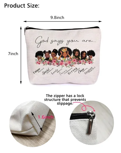 Miniatura 2 de LANBAIHE Bolsa de maquillaje cosmética especial afroamericana con texto en inglés "God Says You are One", regalo inspirador para amigas, hermanas