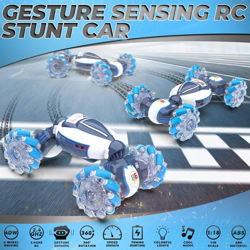 Miniatura 4 de Coche RC de Acrobacias con Detección de Gestos - Juguetes para Niños de 6 a 12 años, Coche RC Gira 360° 4WD Controlado a Mano con Luz y Música