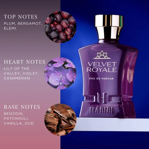 Miniatura 3 de H HABIBI Velvet Royale Perfume Árabe para Mujeres – 2.5 oz (75ML) Fragancia de Larga Duración para Mujeres, Aroma Floral Afrutado con Notas