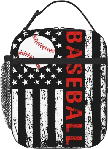 Lonchera de béisbol con bandera estadounidense para hombres y mujeres, pequeña bolsa de almuerzo para oficina, trabajo, picnic, reutilizable,