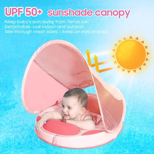 Miniatura 8 de Mambobaby - Flotador de piscina para bebé no inflable con cola y toldo, protección solar UPF 50+, sin volteo, flotador de natación para bebé