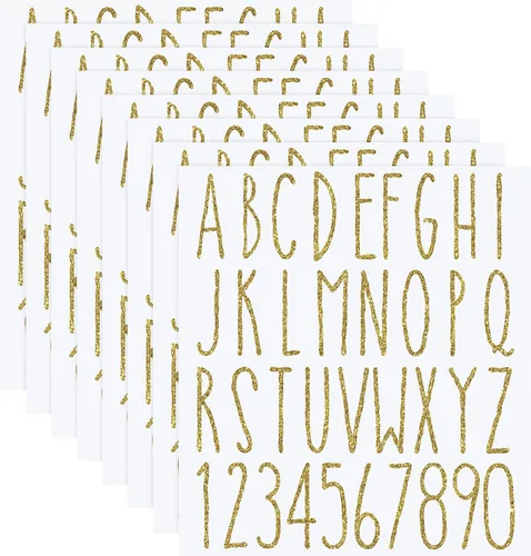 Miniatura 9 de Clabby 8 hojas de calcomanías de letras de vinilo con números del alfabeto, autoadhesivas, letras para el regreso a clases, álbumes de recortes