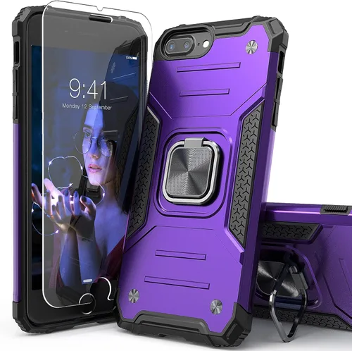 Miniatura 10 de Funda para iPhone 8 Plus Plus con protector de pantalla, cubierta de prueba de caídas de absorción de golpes con soporte para automóvil, funda Negro