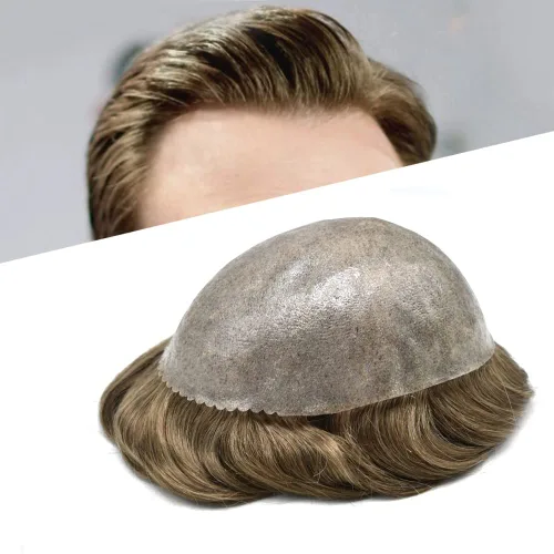 Miniatura 106 de Toupee - Sistema de reemplazo de cabello humano para hombre, 0.004 in, inyectado, piel de polietileno, piezas de pelo para hombre, 6 x 8 pulgadas