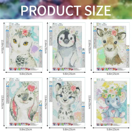 Miniatura 2 de Containlol Juego de 6 piezas de arte de diamantes para niños, lindos animales, arte de diamantes para adultos principiantes, 5D, kit de pintura