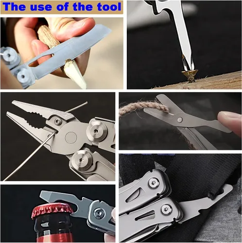 Miniatura 6 de Alicates multiherramienta Tijeras con mordazas reemplazables de bolsillo de acero inoxidable, alicates y tijeras con clip de bolsillo para camping