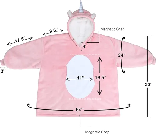 Miniatura 5 de Solaris Manta Ponible con Capucha de Unicornio Rosa para Niños - Regalo Cálido y Suave, Sudadera Pullover de Forro Polar Sherpa Acogedora de Gran
