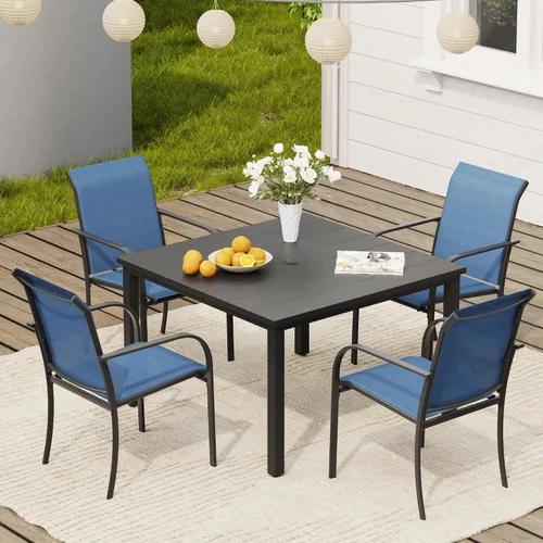 Miniatura 7 de VICLLAX Juego de 2 sillas de patio pequeñas para exteriores, juego de sillas apilables para patio y mesa de comedor cuadrada para porche delantero