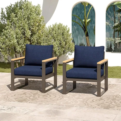 Miniatura 13 de Sundale Outdoor Muebles de patio, sofá de aluminio para todo tipo de clima, sofá de metal para exteriores de 3 asientos con cojín de olefina de 6