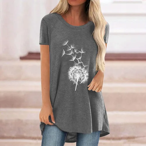Miniatura 2 de JEGULV Long Tunic Tunic for Women to Wear with Leggings Short Sleeve V Neck Flowy Shirts Plus Size Loose T-shirts Blouse