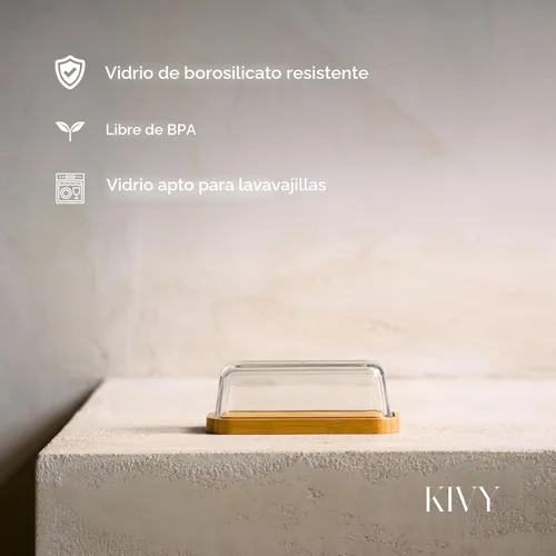 Miniatura 8 de Mantequera de vidrio KIVY con tapa hermética que mantiene la mantequilla suave - Para encimera y estante de la puerta del refrigerador - Bandeja