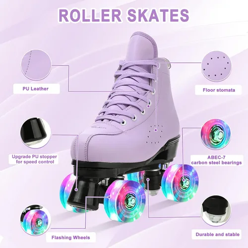 Miniatura 2 de YYW Patines clásicos de doble fila para mujeres y niñas, patines de ruedas de piel sintética de alta calidad, para interiores y exteriores