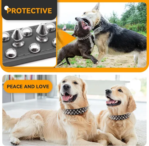 Miniatura 3 de PETCARE Collar de Perro con Pinchos Negro de Cuero PU Suave con Hongos Divertidos Remaches y Tachuelas Collar de Cachorro Ajustable para Exteriores