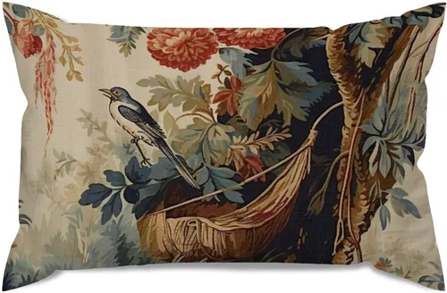 Miniatura 6 de ArogGeld Funda de cojín lumbar asiática de estilo chinoiserie, de lino marrón, pájaro y flor, funda de cojín asiática para sofá, silla de automóvil