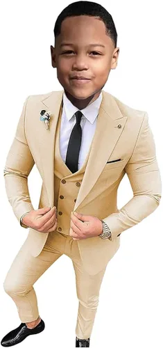 Miniatura 4 de Traje de 3 piezas con solapa de muesca, traje de fiesta para niños de un solo pecho, traje de fiesta de flores para niños, blazer y pantalones