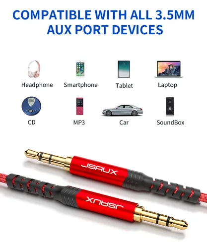 Miniatura 6 de JSAUX Paquete de 2 cables auxiliares, [carcasa de cobre de 4 pies/3.9 ft, sonido de alta fidelidad] Cable auxiliar TRS de audio auxiliar TRS