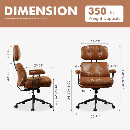 Miniatura 2 de Silla de oficina ejecutiva de respaldo alto con cómodo asiento profundo, silla de oficina moderna de piel sintética marrón, silla de escritorio