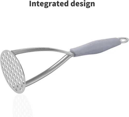 Miniatura 3 de Joyoldelf Triturador de papas de acero inoxidable resistente, herramienta de cocina integrada profesional y triturador de alimentos con mango de Gris